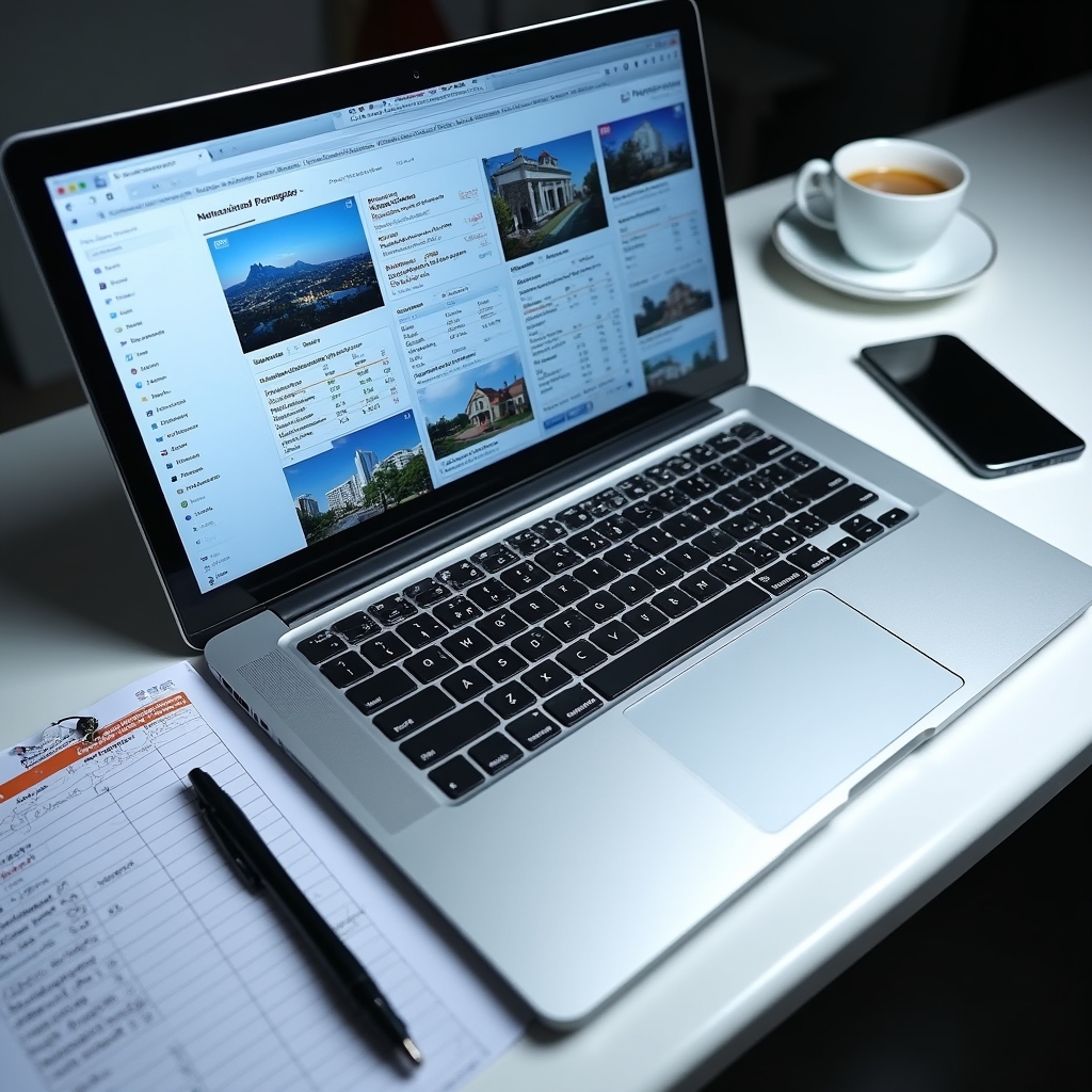 Laptop screen showing multiple real estate portal tabs open with rental listings from Paraguay